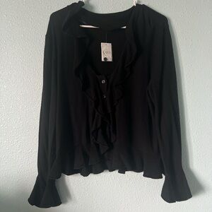 Cato Black Long Sleeve Ruffle Blouse/Cardigan